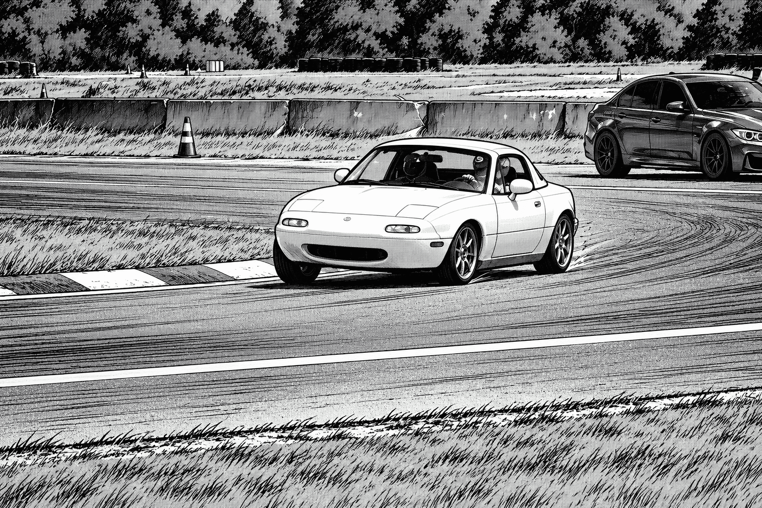 A Miata cornering on track